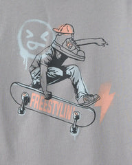 Boys Skateboarder Long-Sleeve Graphic Tee - Grey
