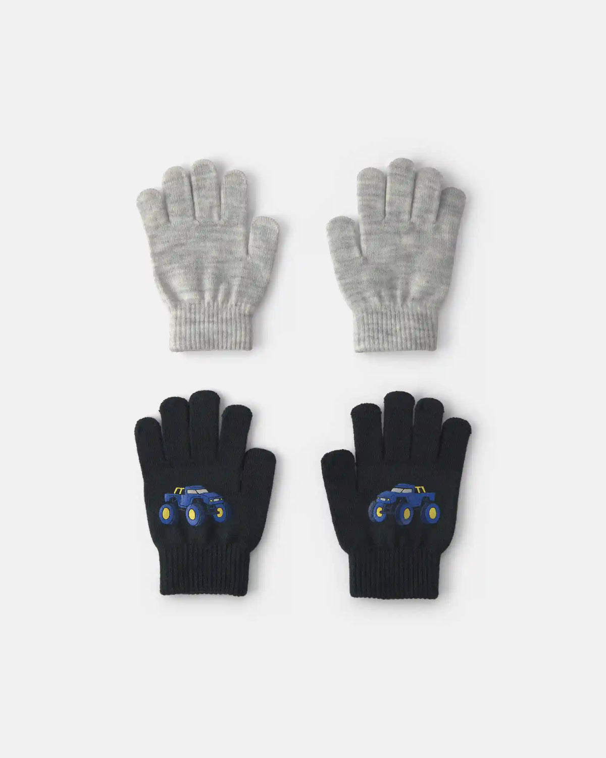 Boys 2-Pack Monster Truck Winter Gloves - Black/Grey