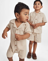 Toddler Boy Toucan Embroidered Short-Sleeve Button-Down Shirt - Khaki