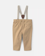 Baby Boy Twill Suspender Pants - Khaki
