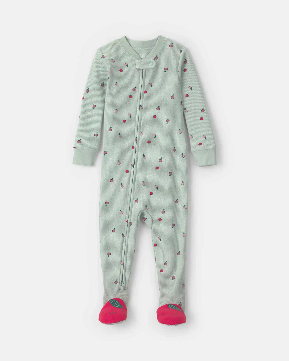 Baby Girl 1-Piece Apple Thermal Waffle Knit Footed Pyjama - Green