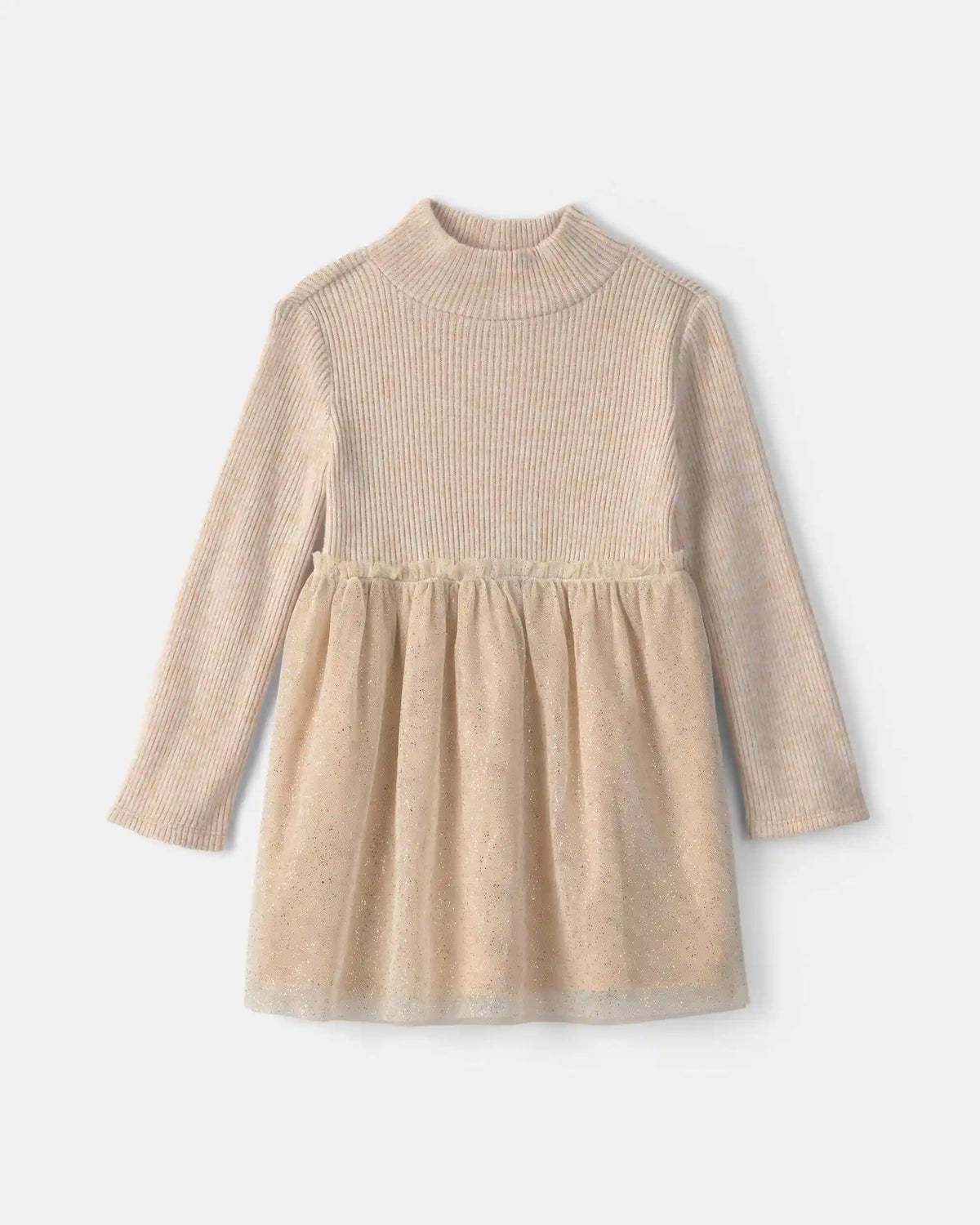 Toddler Girl Shimmer Long-Sleeve Sweater Tulle Dress - Cream