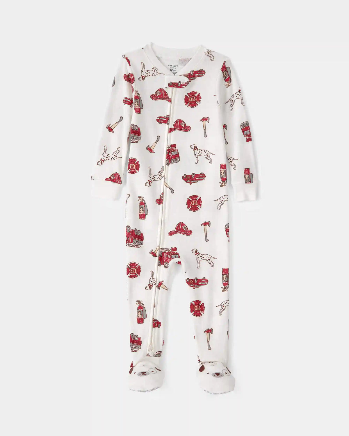 Baby Boy Firetruck 100% Cotton Snug Fit 1-Piece Pajama - White