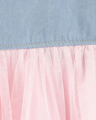 Baby Denim Shirt Dress With Tulle Skirt