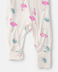 Baby Girl Flamingo PurelySoft 2-Way Zip Sleep & Play Pajamas - Ivory