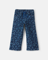 Toddler Girl Leopard Denim Wide-Leg Jeans - Dark Wash
