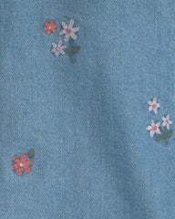 Girls Floral Denim Jacket - Light Wash