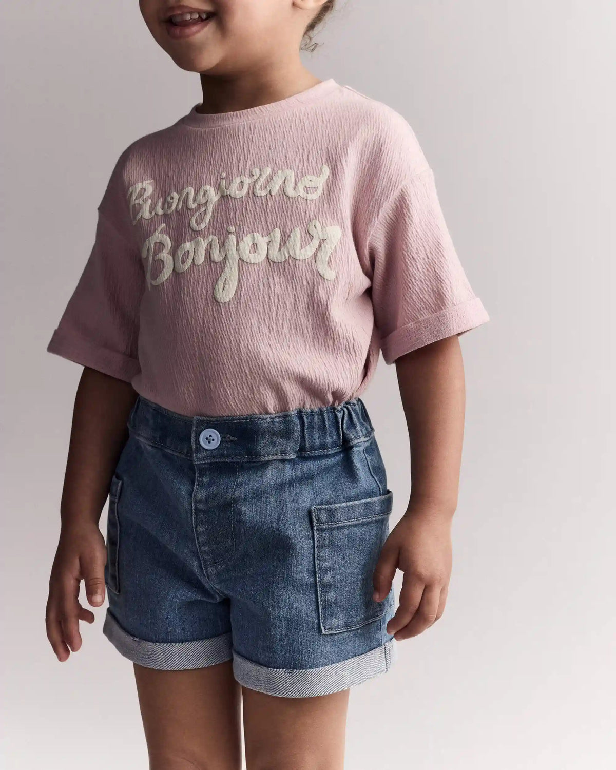 Toddler Girl Mom Shorts in Denim