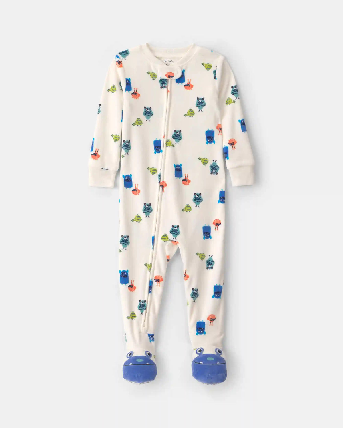 Baby Boy 1-Piece Monster 2-Way Zip DreamPlush Snug Fit Footed Pajama - Cream