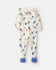 Baby Boy 1-Piece Monster 2-Way Zip DreamPlush Snug Fit Footed Pajama - Cream
