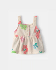 Baby Girl Summer Floral Tank Top - Cream
