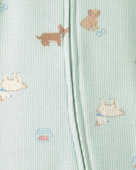Baby Girl Pets Cotton 2-Way Zip Sleep & Play Pajamas - Green
