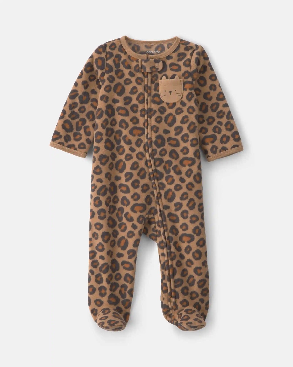 Baby Girl Leopard Fleece 2-Way Zip Sleep & Play Pajamas - Brown