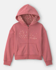 Girls Floral OshKosh Logo Fleece Zip-Up Hoodie - Pink