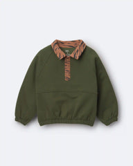 Toddler Girl Leopard Collar Pullover Sweatshirt - Olive