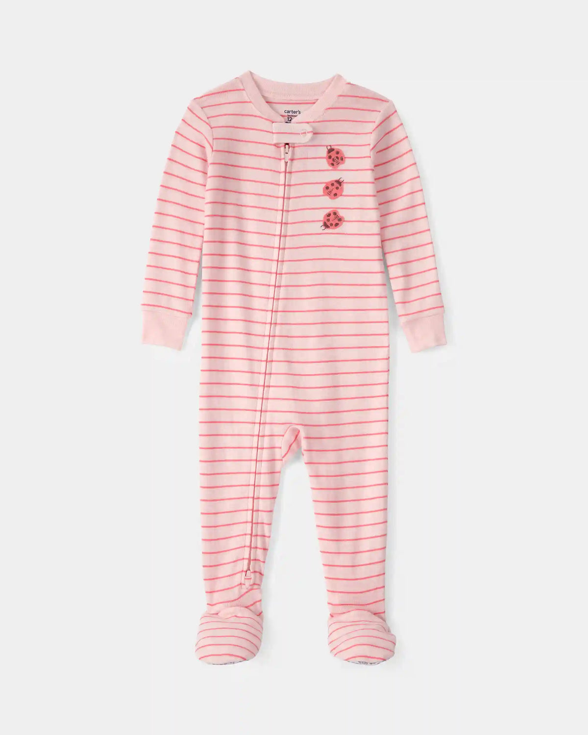 Toddler Girl Ladybug Striped 100% Cotton Snug Fit 1-Piece Pajama - Pink