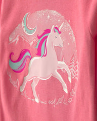 Toddler Girl 4-Piece Unicorn 100% Cotton Snug Fit Pajama Set - Coral/Pink