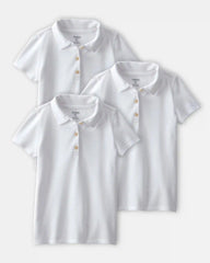 Girls 3-Pack Uniform Piqué Polo Shirts - White