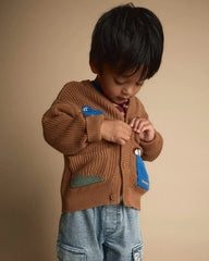 Toddler Cardigan with Avenue Pockets in House Print - Brown