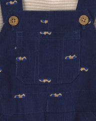 Baby Boy 2-Piece Car Corduroy Long-Sleeve Overall Set - Navy Blue/Cream
