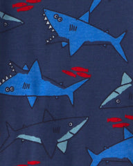 Toddler Boy Shark 100% Cotton Short-Sleeve Snug Fit 4-Piece Pajama Set - Blue