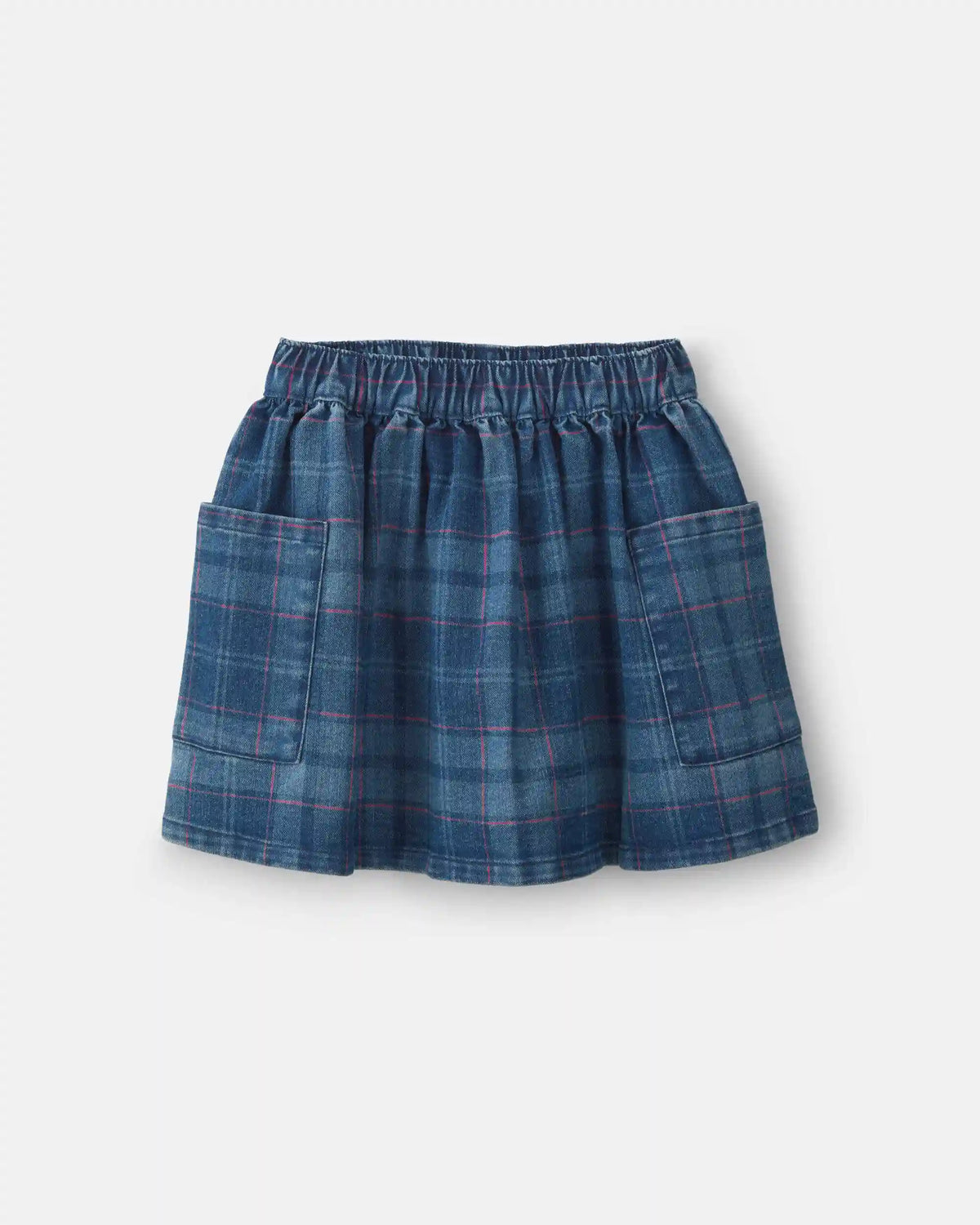 Girls Plaid Denim Skirt - Dark Wash