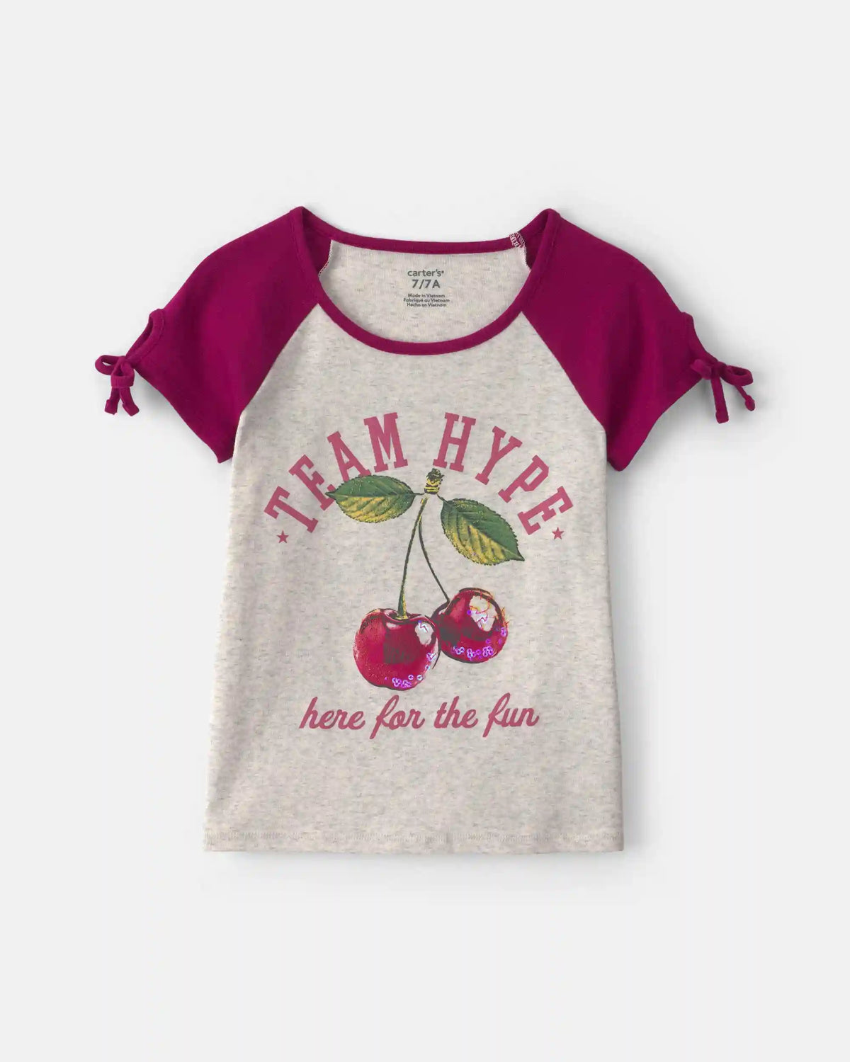 Girls 'Team Hype' Cherry Graphic Tee - Grey/Burgundy
