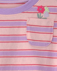 Baby Girl Flower Striped Short-Sleeve Top - Pink/Purple