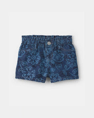 Baby Girl Floral Denim Shorts - Dark Wash