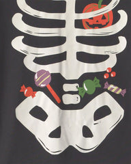 Adult 2-Piece Halloween Glow in the Dark Skeleton 100% Cotton Snug Fit Pajama Set - Black