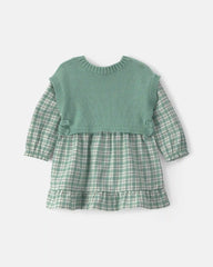 Baby Girl 2-Piece Checkered Flannel Long-Sleeve Dress - Green