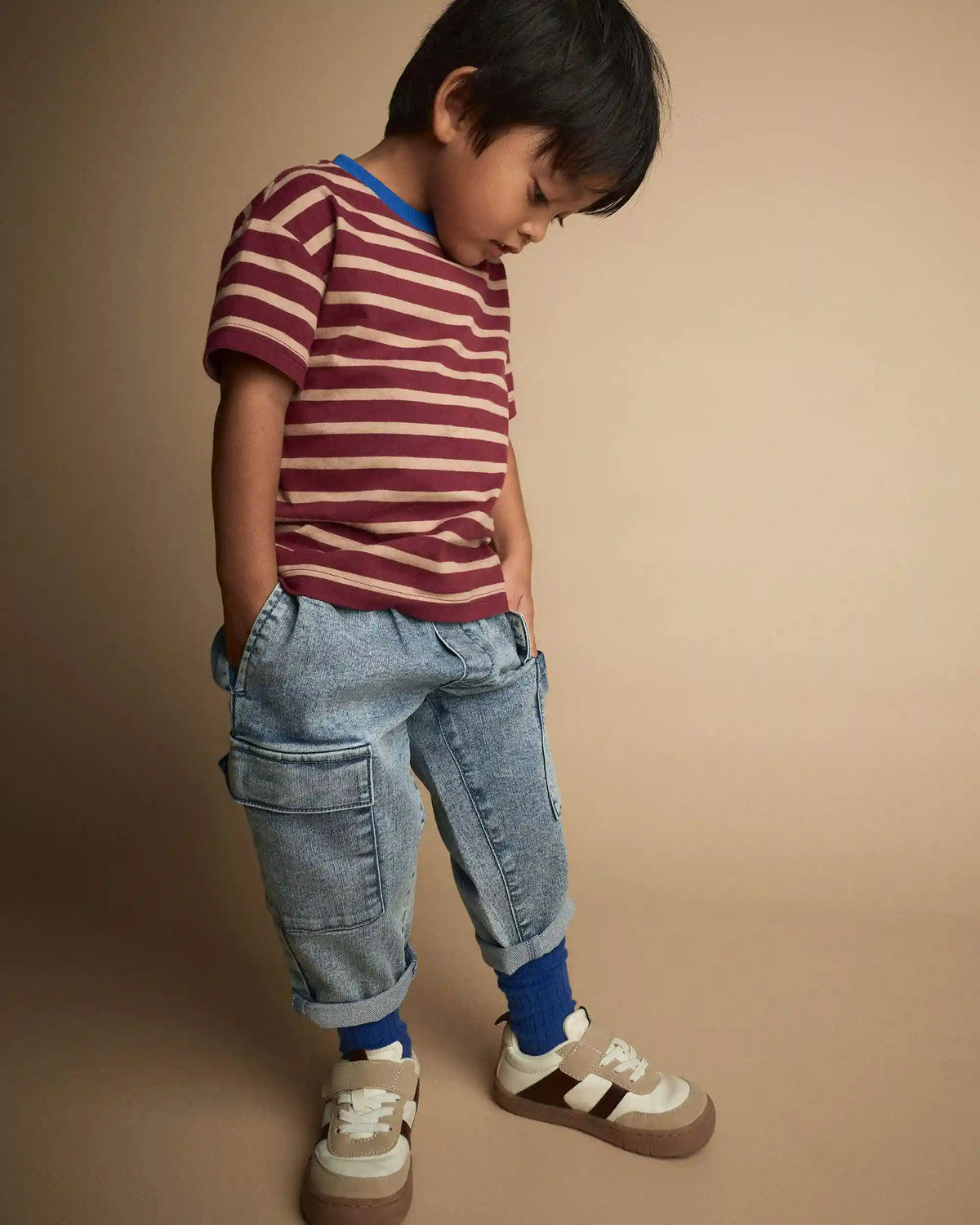 Toddler Boy Cargo Pant in Avenue Wash - Blue/Heather Grey