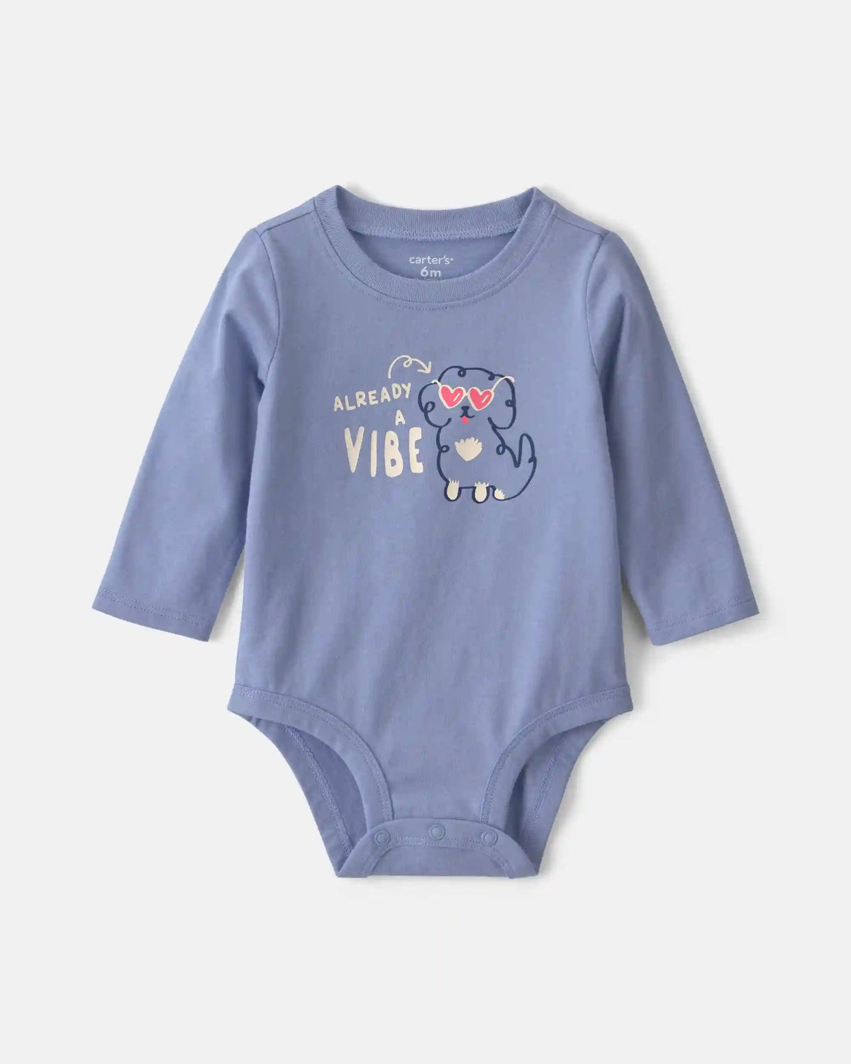 Baby Girl 'Already A Vibe' Dog Long-Sleeve Graphic Bodysuit - Blue