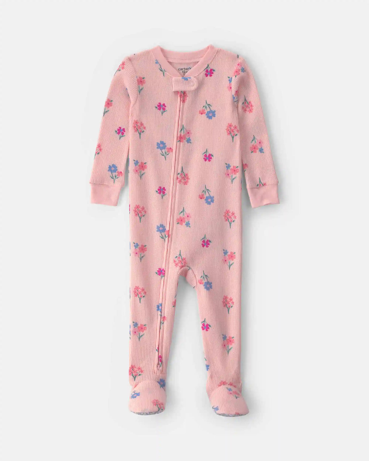 Toddler Girl 1-Piece Floral Thermal Waffle Knit Footed Pyjama - Pink