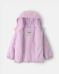 Toddler Girl Quilted Heart Midweight Jacket - Purple