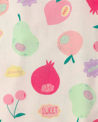 Girls Fruit 100% Cotton Short-Sleeve Snug Fit 4-Piece Pajama Set - Pink