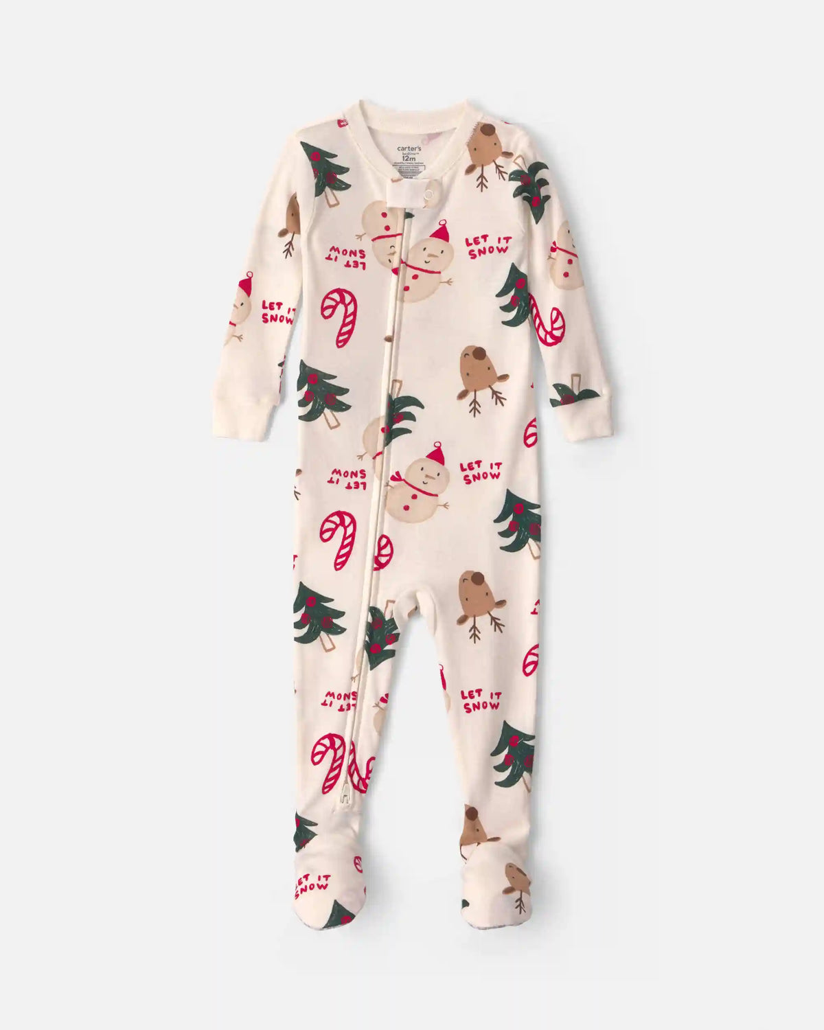 Toddler 1-Piece Christmas Icon 100% Cotton Snug Fit Footed Pajama - Cream