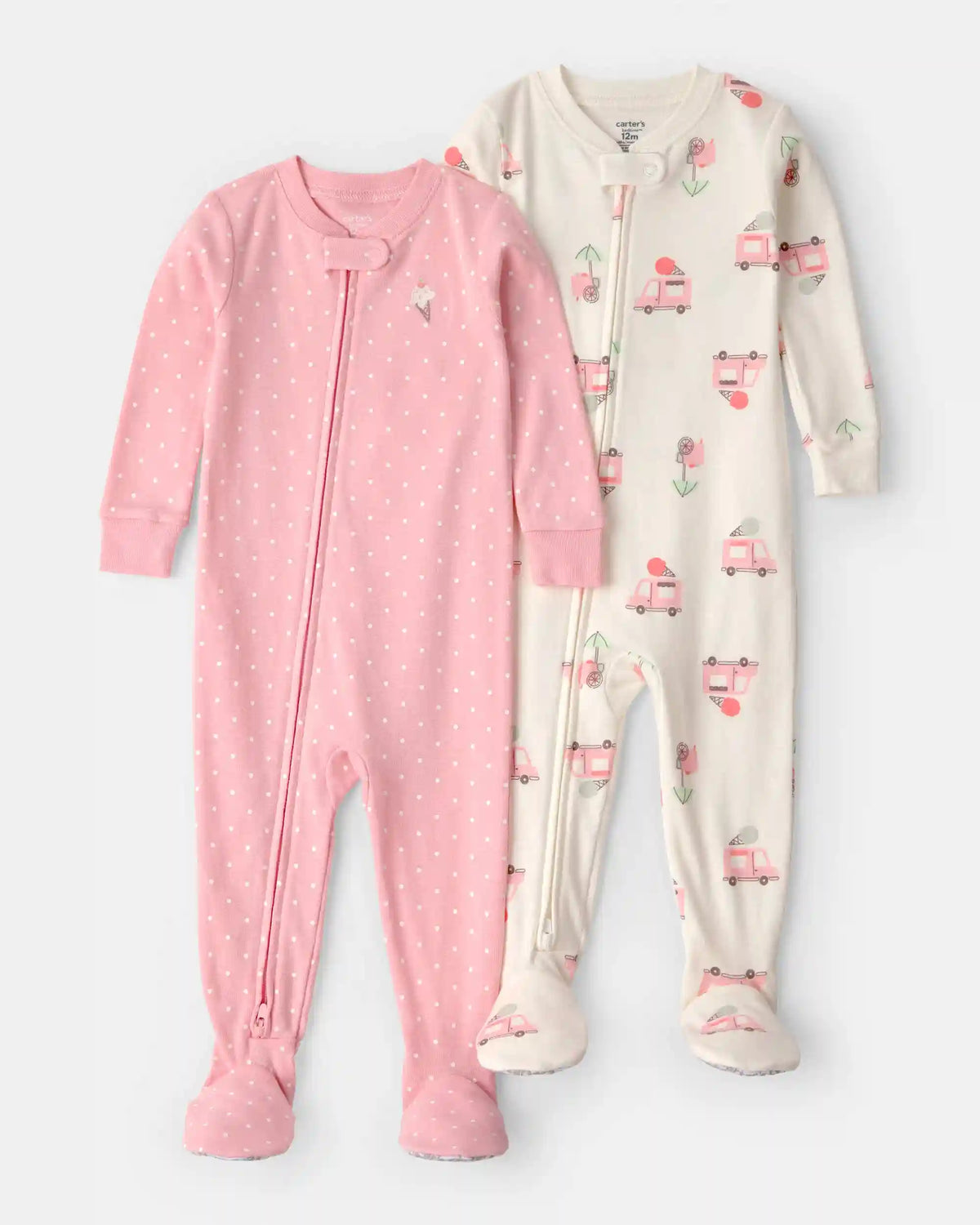 Toddler Girl 2-Pack Ice Cream Truck 100% Cotton Snug Fit 1-Piece Pajama - Pink/Ivory