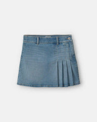 Girls Pleated Denim Skirt - Light Wash