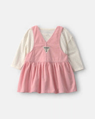 Baby Girl 2-Piece Polka Dots Corduroy Dress Set - Pink/Cream