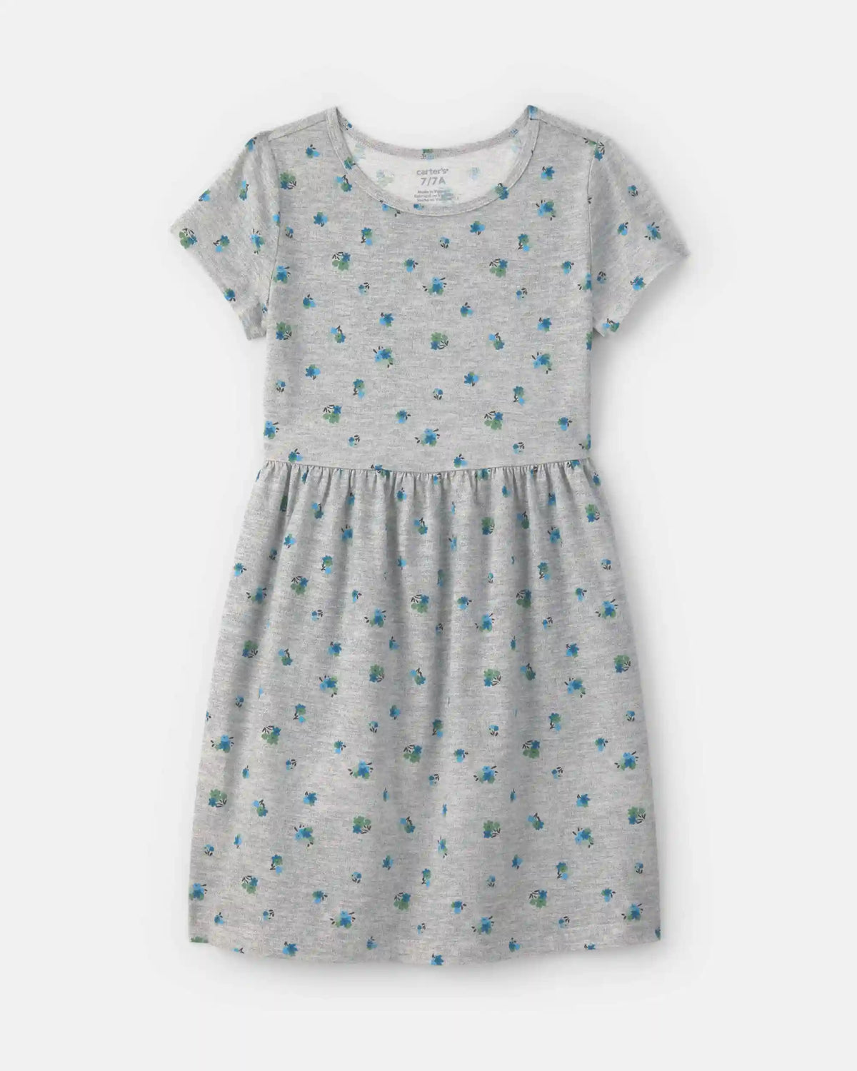Girls Floral Short-Sleeve Dress - Grey