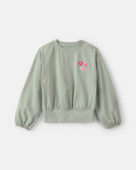 Girls Flower Long-Sleeve Top - Green