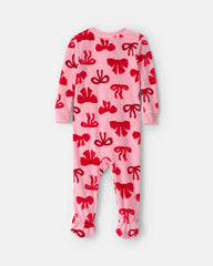 Baby Girl 1-Piece Bows 2-Way Zip DreamPlush Snug Fit Footed Pajama - Pink