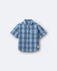 Toddler Boy Button-Down Short-Sleeve Shirt in Plaid - Blue