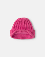 Girls Ribbed Beanie - Pink