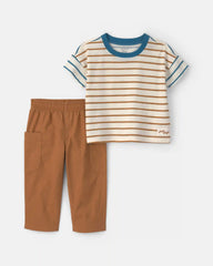 Baby Boy 2-Piece Striped Short-Sleeve Top & Pant Set