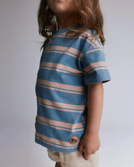 Toddler Relaxed Tee in Stripes - Slate Blue/Brown