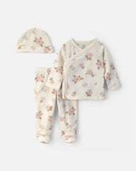 Baby Girl 3-Piece Floral Long-Sleeve Top & Pant Set - Ivory
