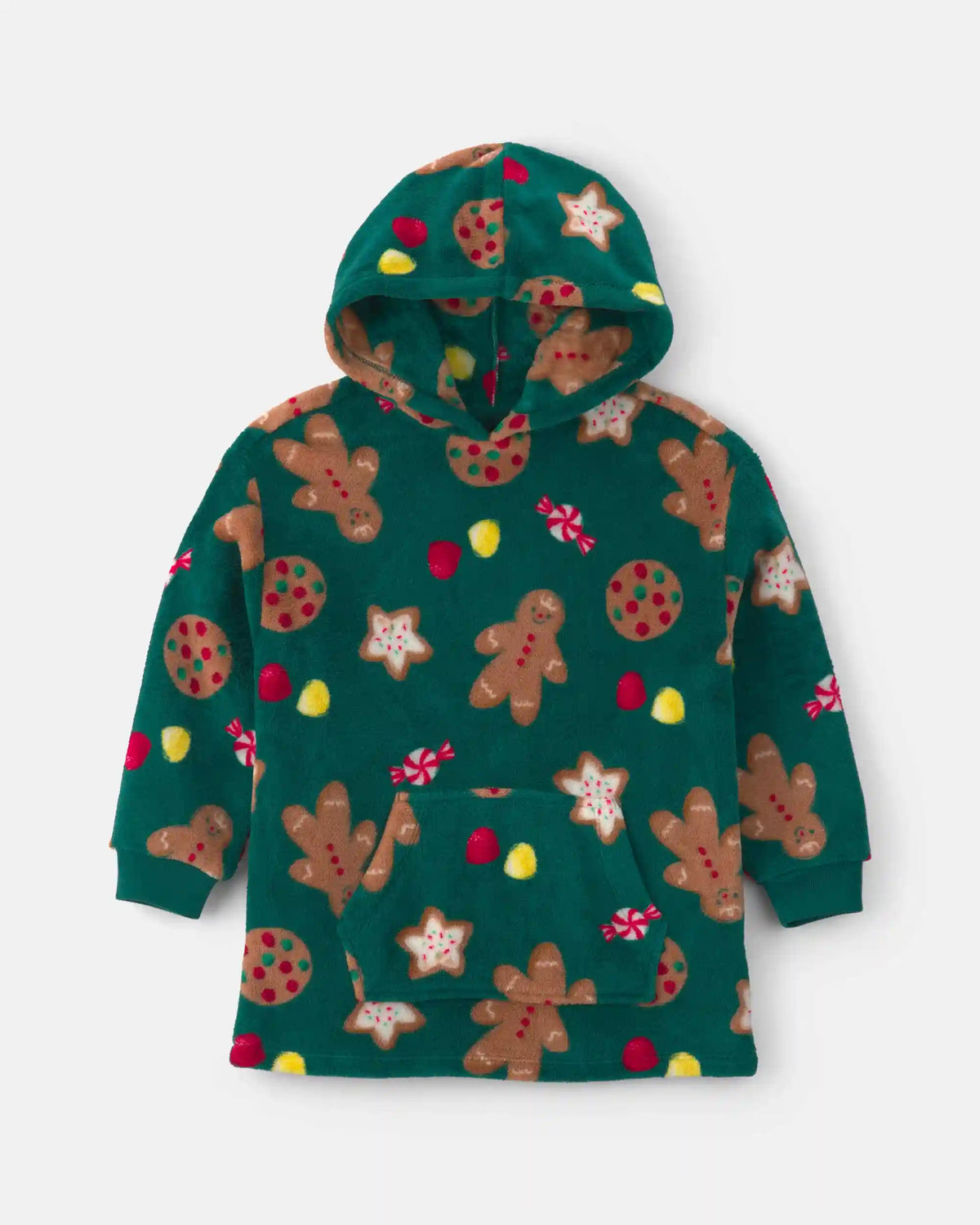 Kids Christmas Gingerbread Loose Fit Pajama Hoodie - Green
