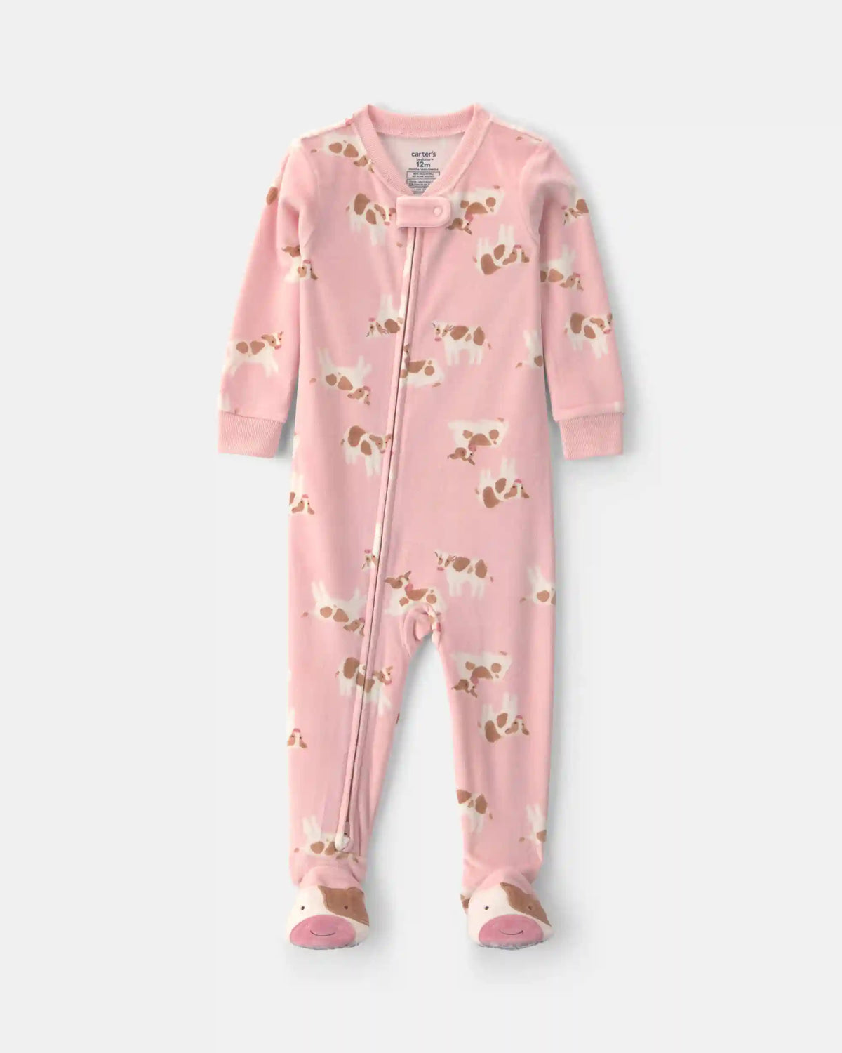 Toddler Girl 1-Piece Cow DreamPlush Snug Fit Footed Pajama - Pink